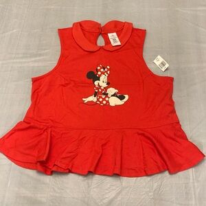Disney Parks Minnie Mouse Red Peplum Collared Sleeveless Top Adult XL
